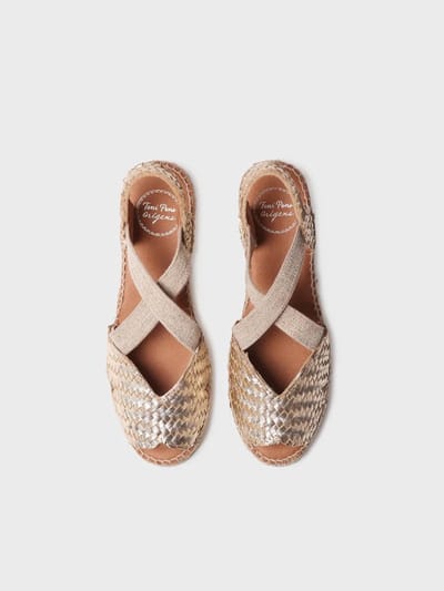 Open espadrille voor dames van gevlochten leer met sleehak | SALINA