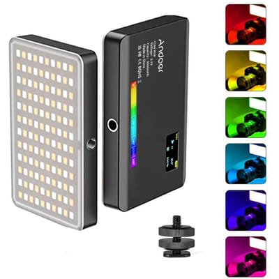 Andoer Y140 RGB LED-videolampset Pocketvideoconferentieverlichting CRI95+ 2500K-9000K dimbaar 26 LED Light Kit 1 zwart