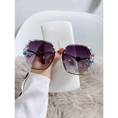 Lunettes de soleil strass perle traitées protection solaire et UV célébrité Internet ins lunettes de soleil visage rond tendance sertissage diamant
