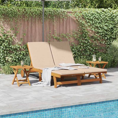 vidaXL - Ligstoel - met - kussen - Beige - Massief - Acacia - Hout