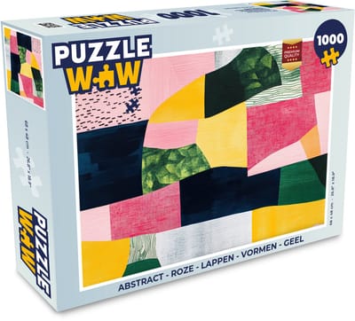 Puzzel Abstract - Roze - Lappen - Vormen - Geel - Legpuzzel - Puzzel 1000 stukjes volwassenen