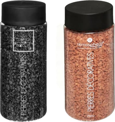 Atmosphera Decoratie steentjes - 2x potjes - zwart en koraal rood - 750 gram - Steenkorrels - hobby vulmateriaal - aquarium en potten