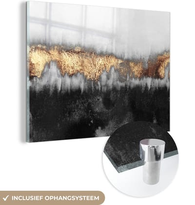 MuchoWow® Glasschilderij 120x90 cm - Schilderij acrylglas - Gold - Chic - Abstract - Foto op glas - Schilderijen