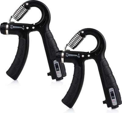 Handtrainer - Set van 2 - Handknijper - Verstelbare Handtrainer 5 tot 60 KG - Automatische Teller - Verstelbare Handtrainer - Zwart - van Faas
