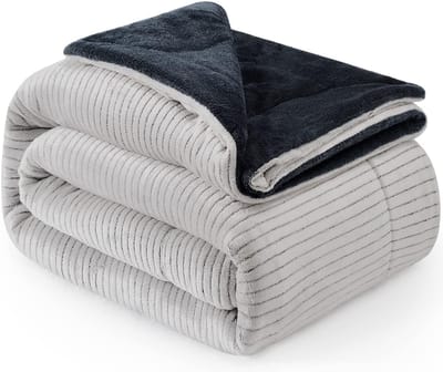 Luxe Fleece deken - Plaid 150x200cm - Triple Layer - Dubbelzijdig Grijs/Petrol