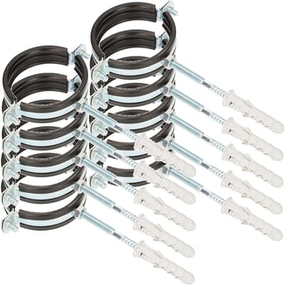 KOTARBAU® 10 Stuks Pijpbeugelset, Trillingsdempende Buisklem, 2,5", Gegalvaniseerd Staal, Pijpbeugel met Rubberen, Installatiebeugel, met Plug, Buisbeugel, Zwart Zilwer