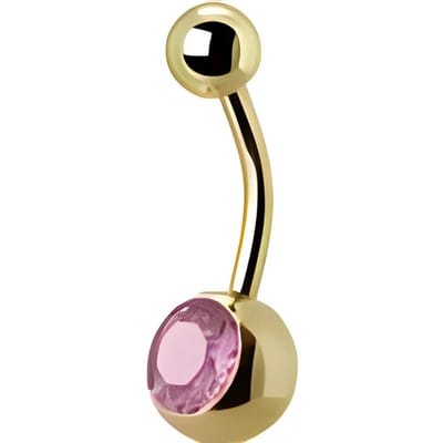 Aramat Jewels | Navelpiercings | Navelpiercing met Zirkonia Steentje goudkleur | Roze | |6mm | Staal | Volwassenen | Verkleurd niet