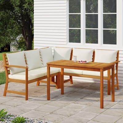 vidaXL - 4-delige - Tuinset - met - kussens - massief - acaciahout