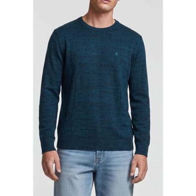 Calvin Klein Ls 100% Merino Crew Navy Teal Mouline Taglia: S | Maglioni a maglia Outlet | Uomo | Ciano