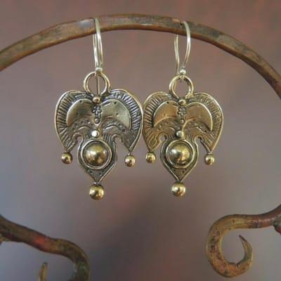 Vintage Koperkleur Metaal Geometrie Bloem Snijwerk Patroon Hanger Oorbellen voor Vrouwen Etnische Originaliteit Oorbellen gray