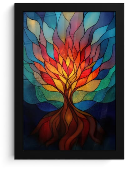 Poster in lijst - Fotolijst 20x30 cm - Posters - Sierglas - Boom - Rood - Vlakken - Posterlijst zwart - Decoratie - Wanddecoratie woonkamer - Muurdecoratie slaapkamer