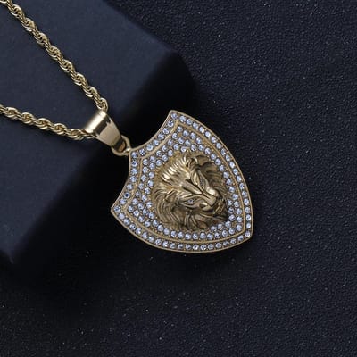 Bijoux Bouclier Hip Hop Européen et Américain Silhouette Animale Collier Tridimensionnel black