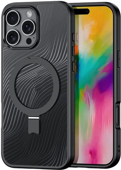 Dux Ducis - Telefoon hoesje geschikt voor de Apple iPhone 16 Pro Max - Hoesje geschikt voor Magsafe Magneet - Back Cover met standaard - Aimo Series - Zwart