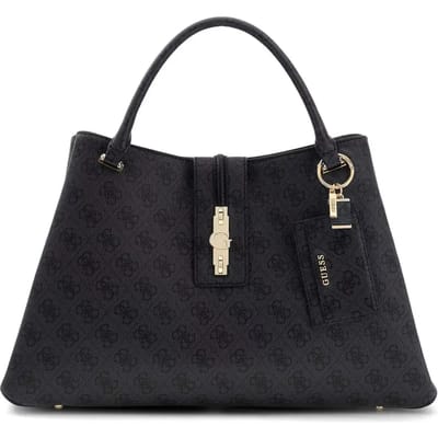 GUESS handtas schoudertas Yvonne Girlfriend Carryall Coal Logo donkergrijs