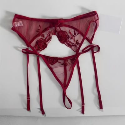 Grande Taille Crochet Arrière Broderie Florale Jarretelle Porte-jarretelles Avec String Pour Bas Lingerie Sexy en Maille Transparente pour Femmes XL gray