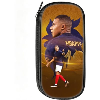 Voetbalster Pennenbak M-Mbappe Patroon Leer Potlooddoosje Beste Cadeau make-up tas Student Reis Voetbal Sport Potloodtasje