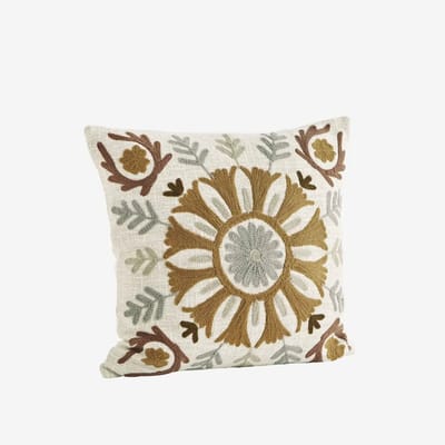 Madam Stoltz - Suzani geborduurde kussenhoes - 45x45cm - beige grijs bruin
