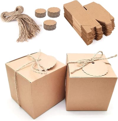 Set van 50 Herbruikbare Bruine Cadeauboxen van Karton, Vierkant 5 x 5 x 5 cm, Ideaal voor Chocolade en Cadeaus, Perfect voor Feestjes en Verjaardagen