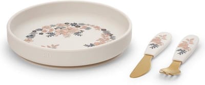 Elodie Silcone bord - Eetset - Kinderbord + vork + mes - Baby servies - Babyservies set - Blue Garden Lt Placement