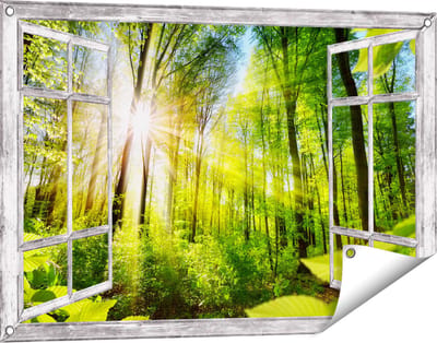 Gards Tuinposter Doorkijk Weg Omringd met Bomen in het Bos - 90x60 cm - Tuindoek - Tuindecoratie - Wanddecoratie buiten - Tuinschilderij