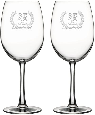 Gegraveerde set rode wijnglazen 58cl Gefeliciteerd 25 jaar getrouwd