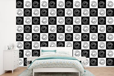 Behang - Fotobehang Patronen - Schaakbord - Zwart Wit - Breedte 360 cm x hoogte 240 cm