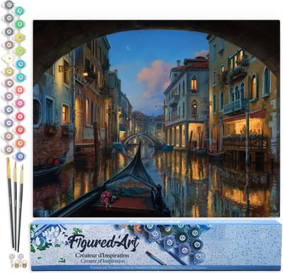 Figured'Art Schilderen op Nummer Volwassenen canvas Bezoek aan het kanaal van Venetië - Handwerk acrylverf Kit DIY Compleet - 40x50cm zonder frame