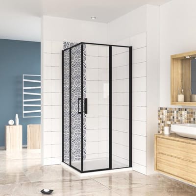 80x140x185cm Douchecabine hoekinstap mat zwart antikalk