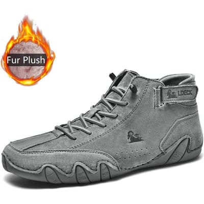 Leren Enkellaarsjes voor Heren Nieuw Binnen Hoge Sneakers Luxe Winterschoenen Heren Schoenen Casual Bont Pluche Motorlaarzen Heren 41 gray