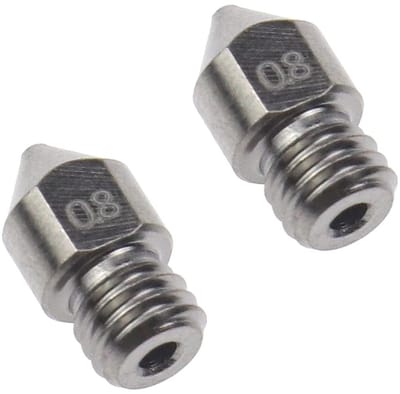 Allecto - 2 stks gehard stalen sproeiers - 0.8mm nozzles - Perfect voor 3D printen - M6 schroefdraad - Geschikt voor Creality Ender 3 Pro en CR10 -...