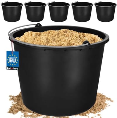 Set van 5 kunststof bouwemmers - 20 liter, voor mortel, water, en meer