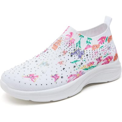 Damesschoenen Zomer Modetrends Vliegend Geweven Instappers Moederschoenen Strass Sok Schoenen 41 white