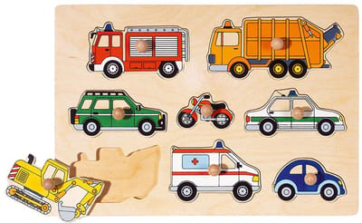 GOKI Steekpuzzel - Verkeer - 8 Delen - 30X21X2,4Cm - Hout - 2 Jaar