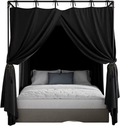 Blackout Bedhemel met Gordijnen – Lichtdichte Hemelbed Canopy voor Volwassenen, Privacy Bedgordijnen voor Slaapkamer – 152×203×190 cm - Zwart
