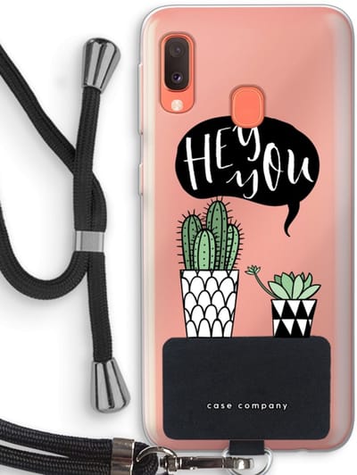 Case Company® - Hoesje met koord geschikt voor Samsung Galaxy A20e hoesje met Koord - Hey you cactus - Telefoonhoesje met Zwart Koord - Bescherming aan alle Kanten en Over de Schermrand