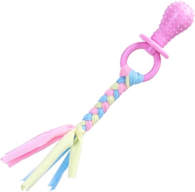 Nobleza Puppyspeeltje - Puppy Kauwspeelgoed - Bijtspeeltje Puppy - Speen met Flostouw - 24 cm - Roze