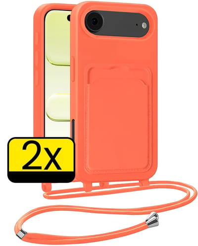 Hoesje Geschikt voor iPhone Air Telefoonhoesje Met Koord Case Pashouder Siliconen - Hoes Geschikt voor iPhone Air Hoesje Met Kaarthouder - Papaya - 2 Stuks