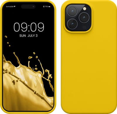 kwmobile telefoonhoesje geschikt voor Apple iPhone 14 Pro Max - Hoesje met siliconen coating - Smartphone case in stralend geel