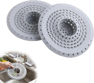 Afvoerzeef Siliconen - Douchefilter Keukenfilter - Afvoer Verstopping Voorkomen - Antislip Design - 2 stuks - Grijs