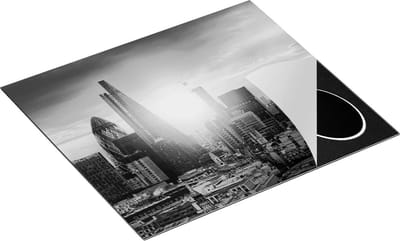 Chefcare Inductie Beschermer Londen Stad bij Zonsopgang - Zwart Wit - 60x50 cm - Afdekplaat Inductie - Kookplaat Beschermer - Inductie Mat