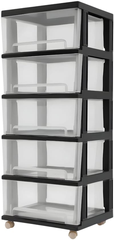 Rolbare ladenkast (5-laden) – Voor kantoor / thuis / opslag – multifunctionele plastic opbergorganizer – 40 × 33 × 98 cm, [kleur invoegen]