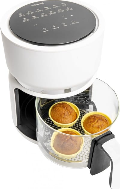 4SWISS ABB-G24 Pure Glass - Airfryer - Heteluchtfriteuse - 1200W - 3L - Touchscreen - Glazen bak - Wit