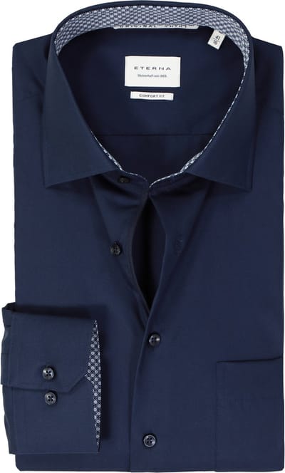 ETERNA comfort fit overhemd - popeline - donkerblauw - Strijkvrij - Boordmaat: 45