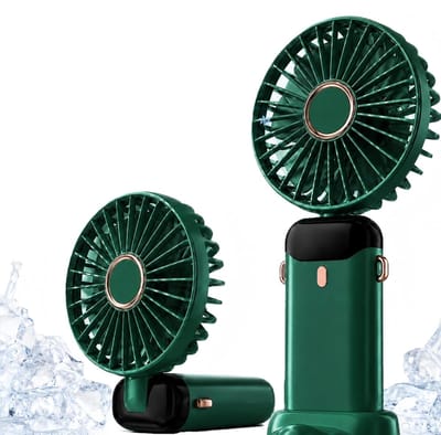 Handventilator met 5 Standen - Draagbare Ventilator met LED-Display - Oplaadbare Mini Ventilator Opvouwbaar - Fluisterstille Tafelventilator Draadloos - Perfect voor Kantoor, Reis en Slaapkamer - Groen - Zomer Gadget