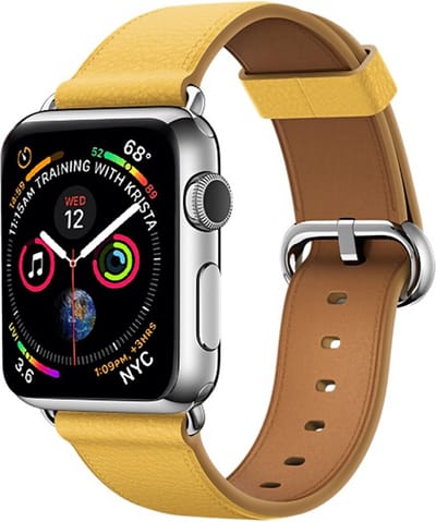 By Qubix - Geschikt voor Apple Watch bandje - Classic lederen bandje - Geel - Geschikt voor Apple Watch 38mm / 40mm / 41mm / 42mm - leren smartwatchbandje - Horlogebandje