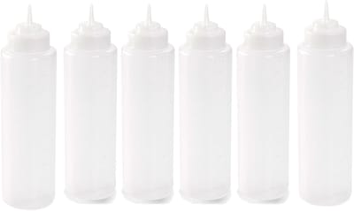Plasticforte Doseerfles/sausfles - 6x stuks - kunststof - transparant - met schenktuit - 1000 ml - 22 cm
