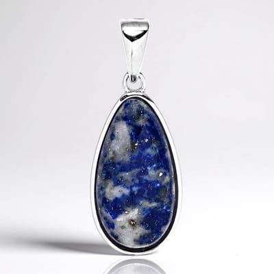 Cavill - Zilveren Hanger 925 Sterling Zilver - 7,4 ct Lapiz Lazuli Peervormige Cabochon - Gerhodineerd - Stijlvolle Druppelvorm - Blauw - Luxe Sieraad
