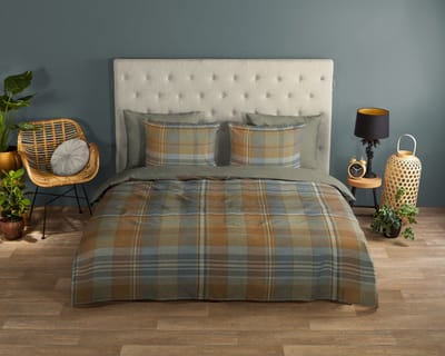Good Morning dekbedovertrek ruit - 1 persoons 140x200/220 cm - Bruin - 100% Katoen renforc�