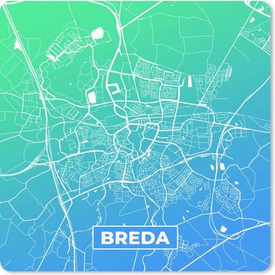 Muismat 20x20 cm - Mousepad Stadskaart - Breda - Nederland - Blauw - Muismatten