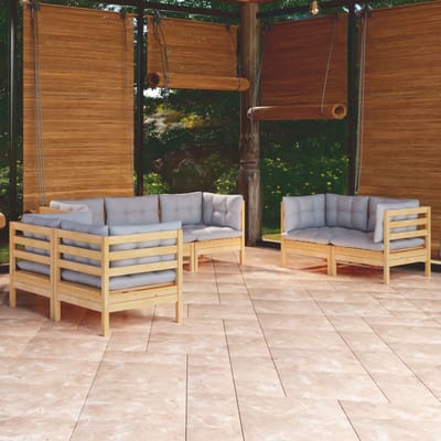 vidaXL - 7-delige - Loungeset - met - grijze - kussens - grenenhout